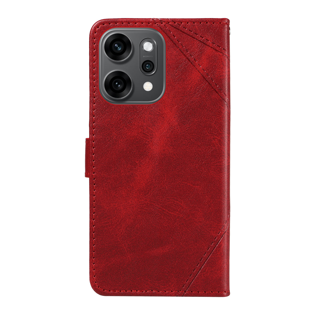 For Oppo Reno14 Pro 5G (China) / Oppo Reno14 Pro 5G (Global) Leather Case Geometric Line Design Wallet Phone Cover with Wrist Strap - Red
