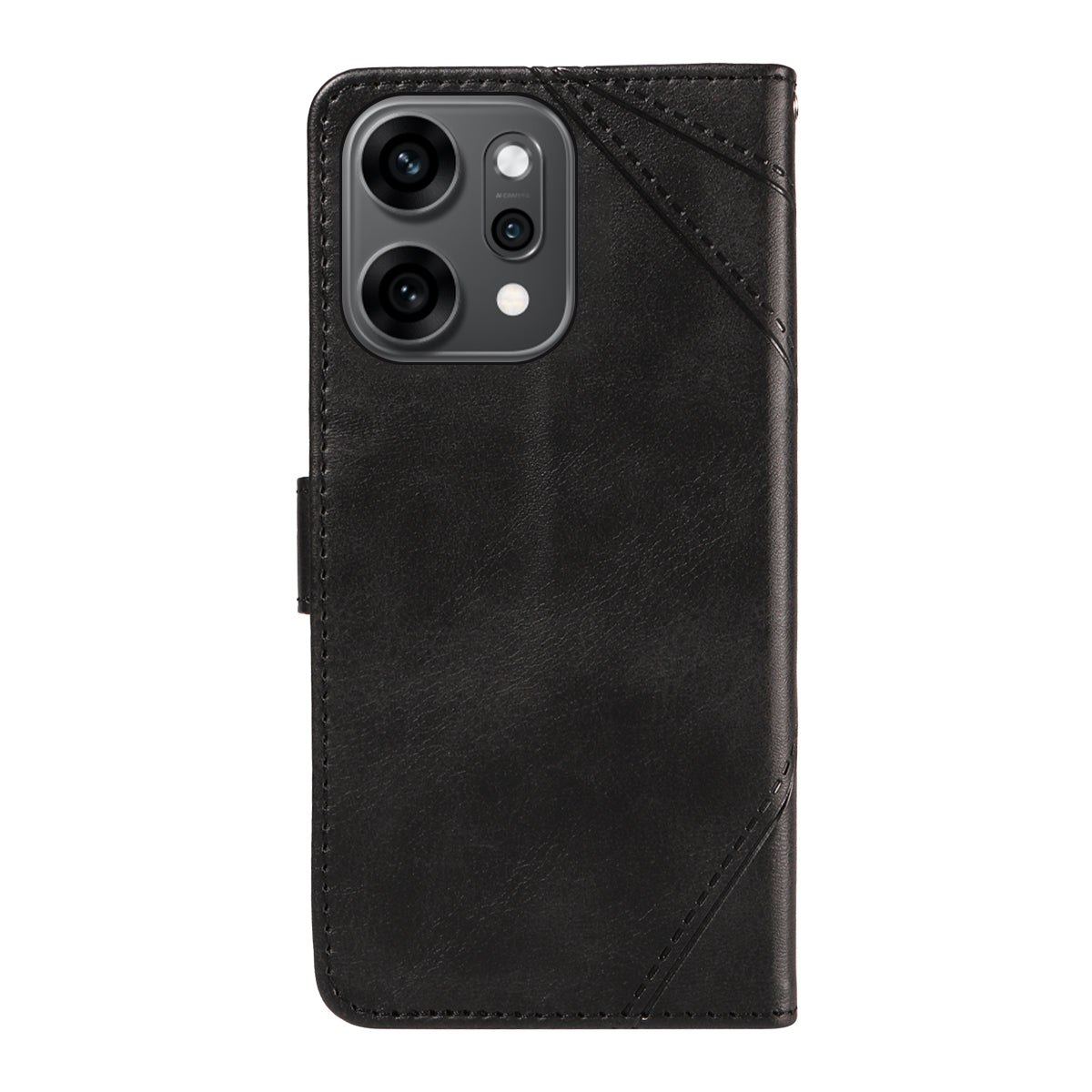 For Oppo Reno14 Pro 5G (China) / Oppo Reno14 Pro 5G (Global) Leather Case Geometric Line Design Wallet Phone Cover with Wrist Strap - Black