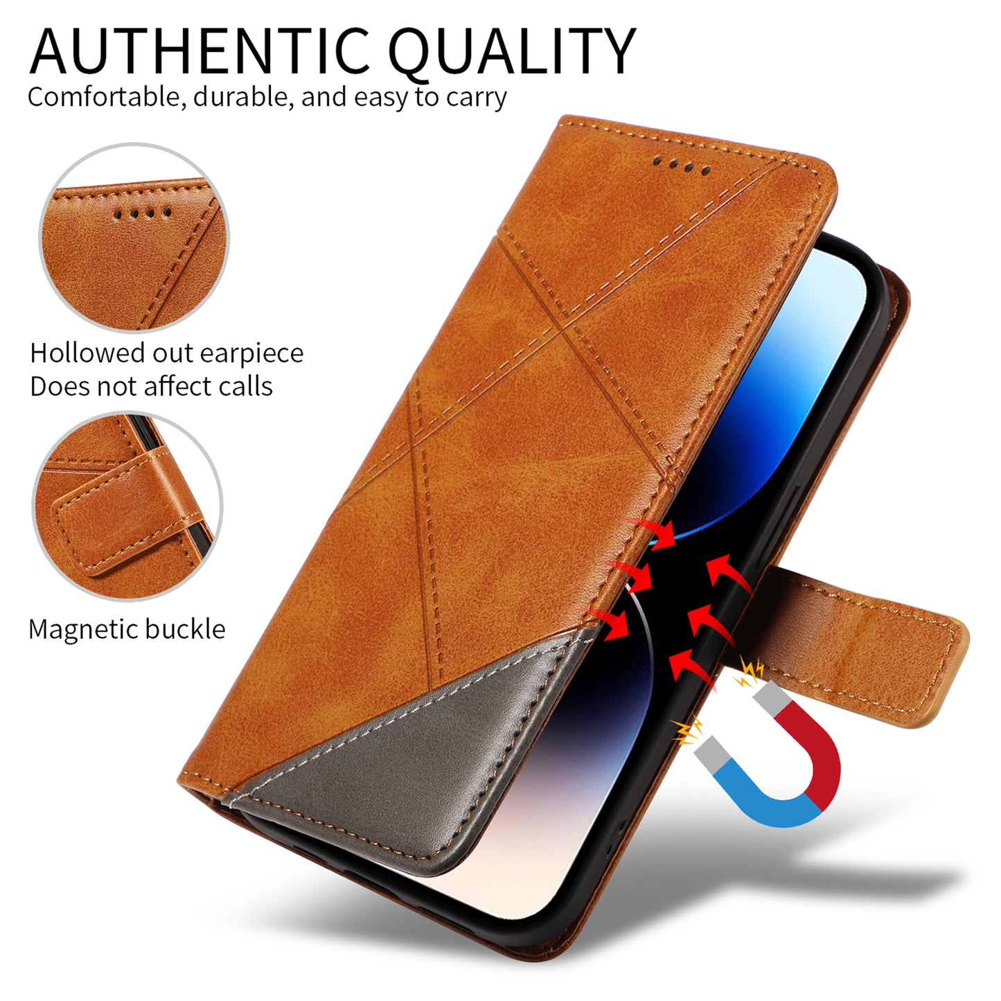 For Oppo Reno14 Pro 5G (China) / Oppo Reno14 Pro 5G (Global) Leather Case Geometric Line Design Wallet Phone Cover with Wrist Strap - Brown
