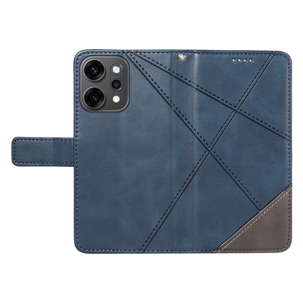 For Oppo Reno14 Pro 5G (China) / Oppo Reno14 Pro 5G (Global) Leather Case Geometric Line Design Wallet Phone Cover with Wrist Strap - Blue