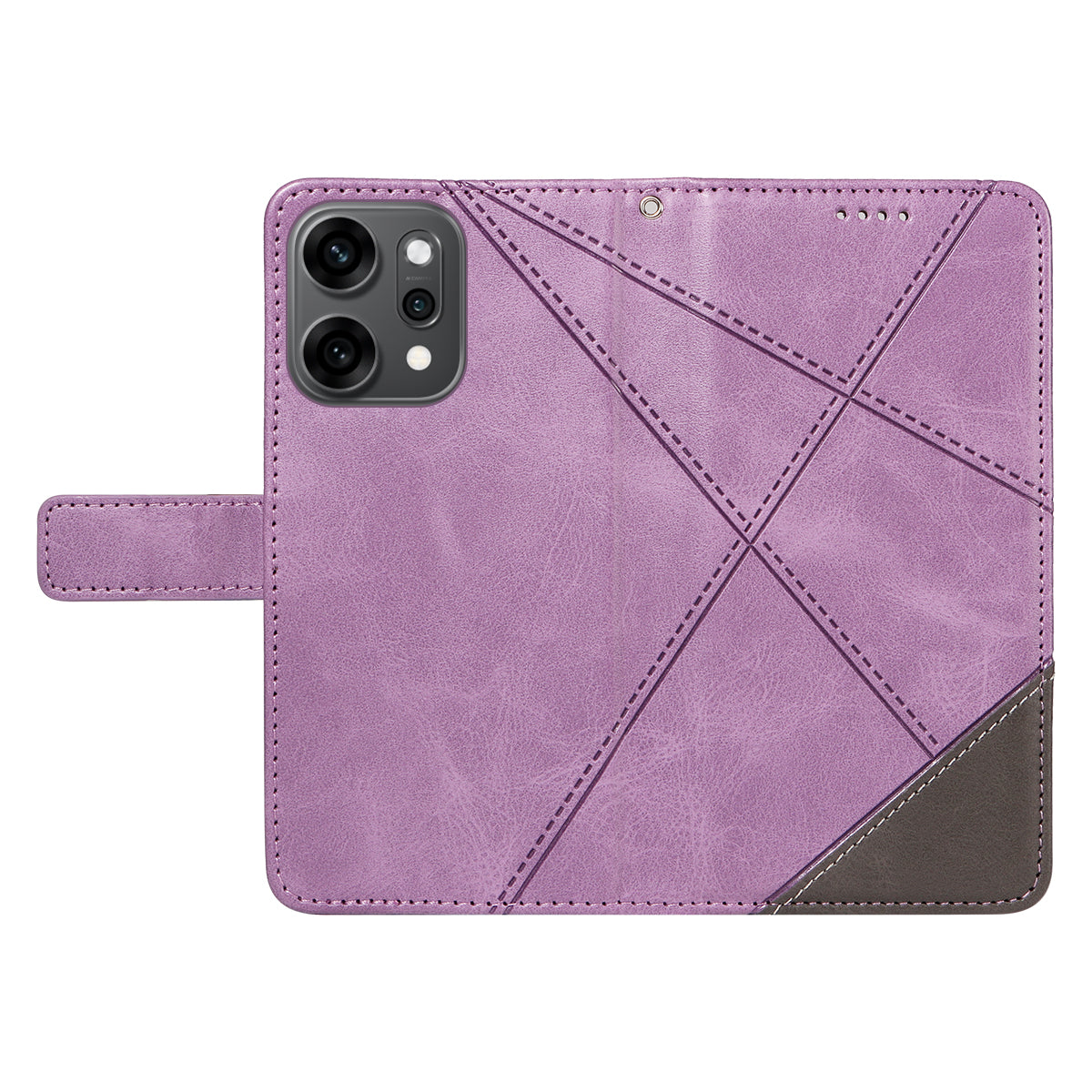 For Oppo Reno14 Pro 5G (China) / Oppo Reno14 Pro 5G (Global) Leather Case Geometric Line Design Wallet Phone Cover with Wrist Strap - Purple