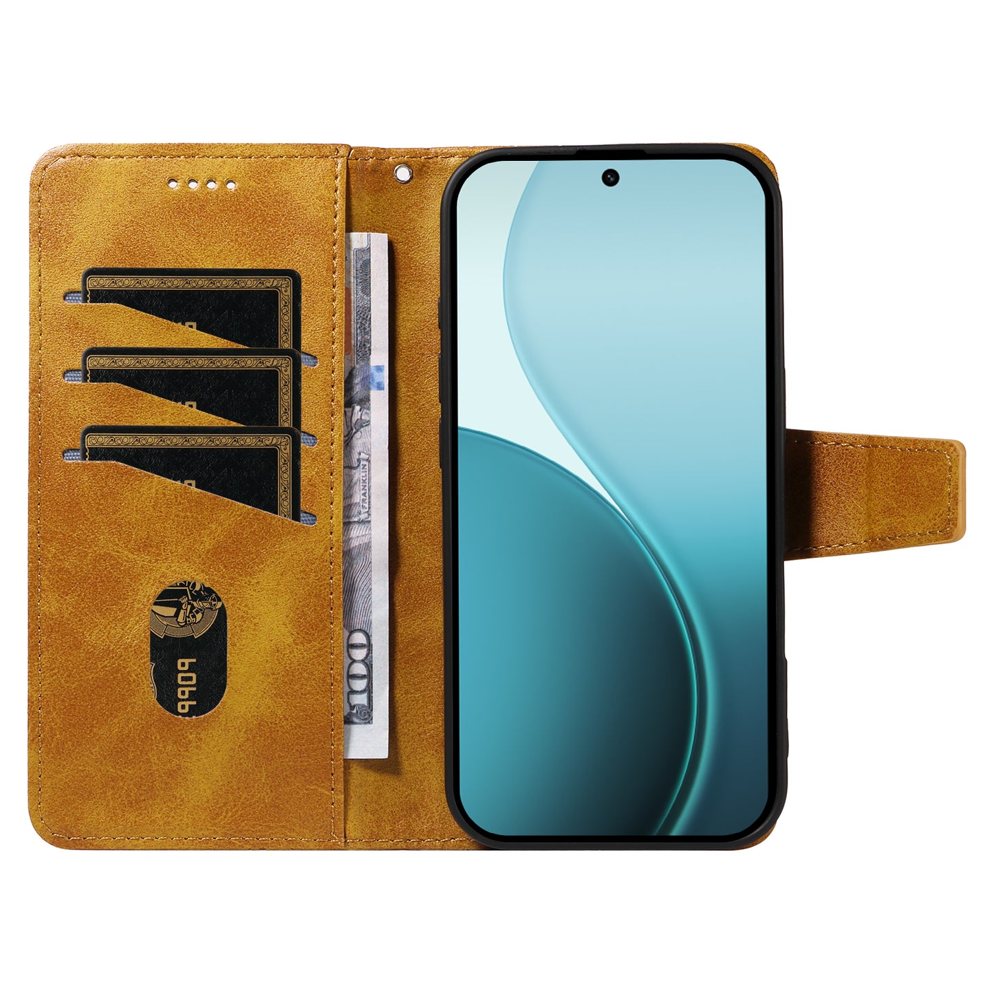 For Oppo Reno14 Pro 5G (China) / Oppo Reno14 Pro 5G (Global) Leather Case Wallet Stand Grids Imprinted Phone Cover with Strap - Yellow