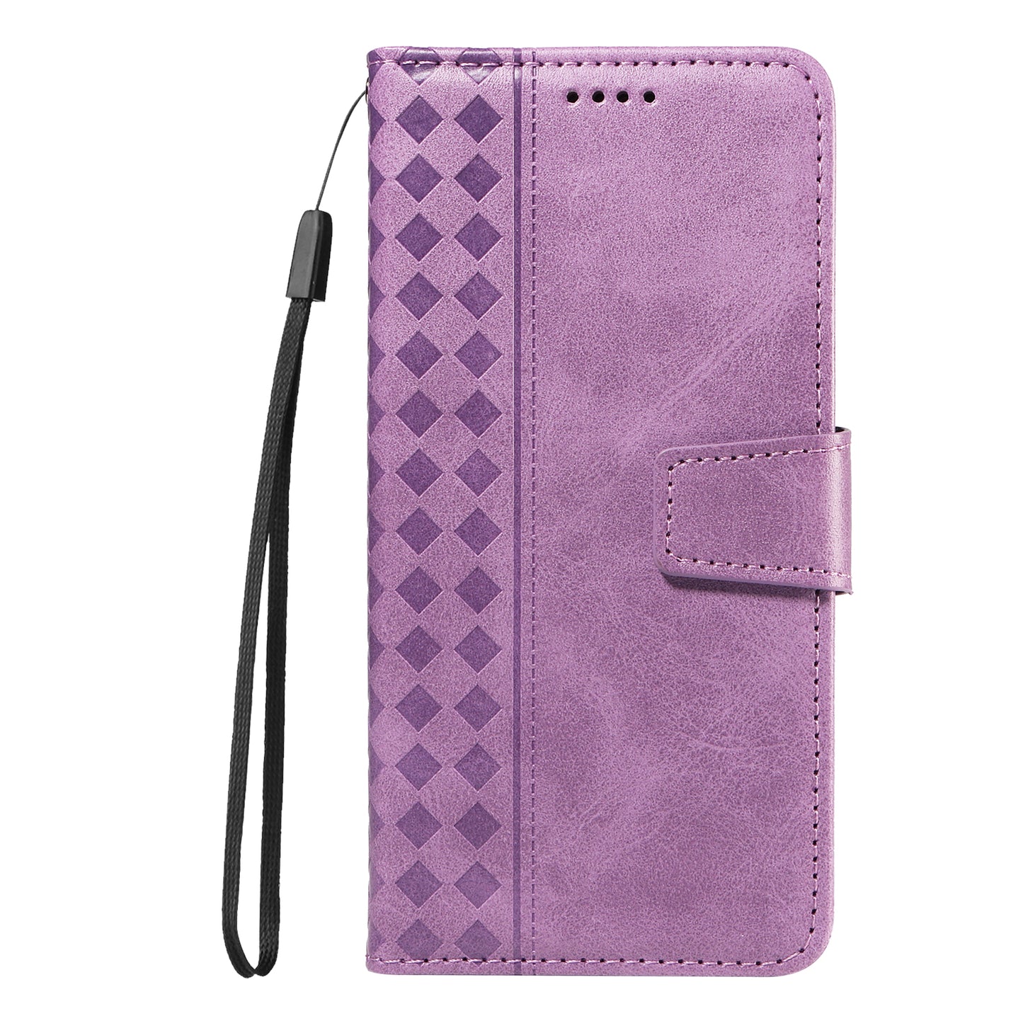 For Oppo Reno14 Pro 5G (China) / Oppo Reno14 Pro 5G (Global) Leather Case Wallet Stand Grids Imprinted Phone Cover with Strap - Light Purple