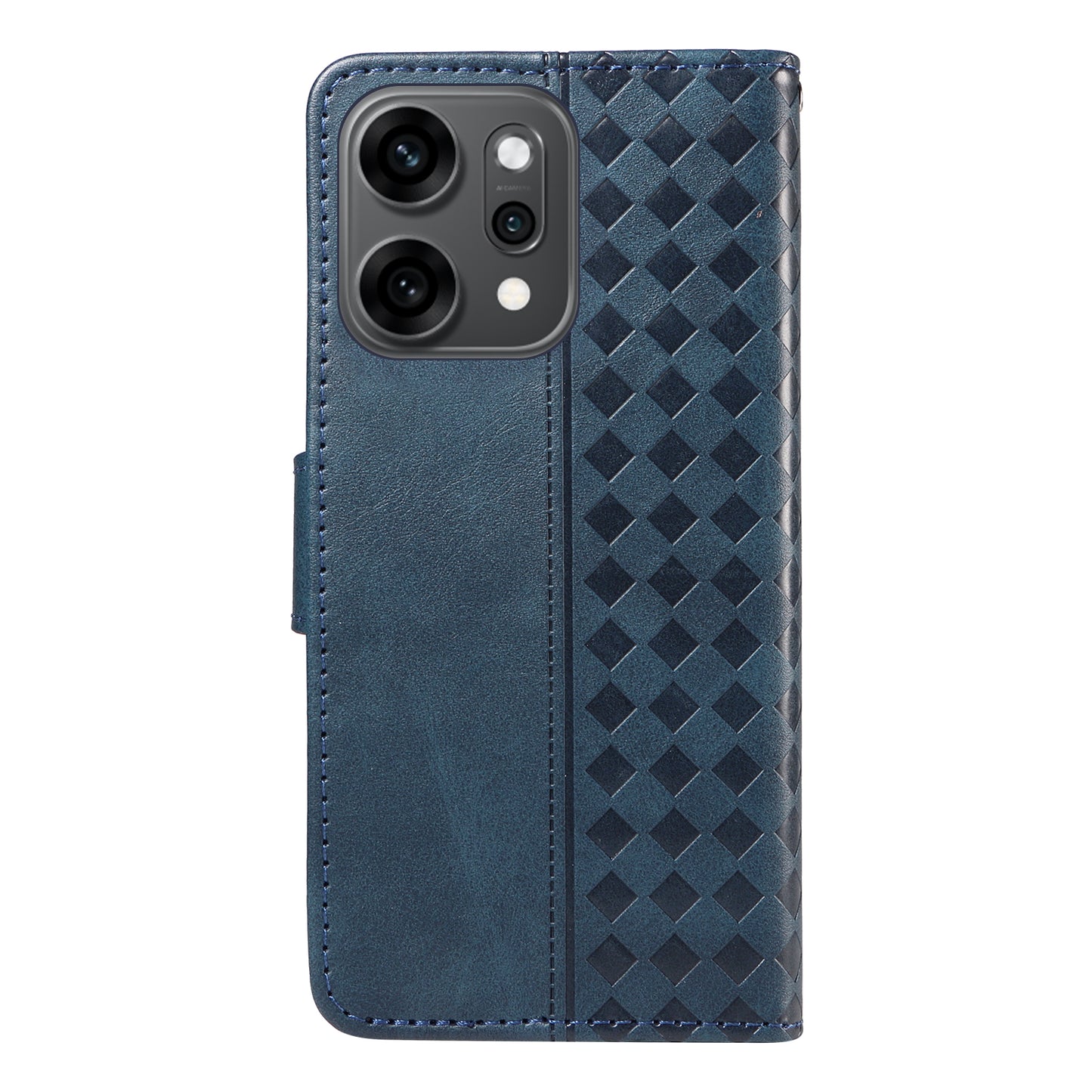 For Oppo Reno14 Pro 5G (China) / Oppo Reno14 Pro 5G (Global) Leather Case Wallet Stand Grids Imprinted Phone Cover with Strap - Blue
