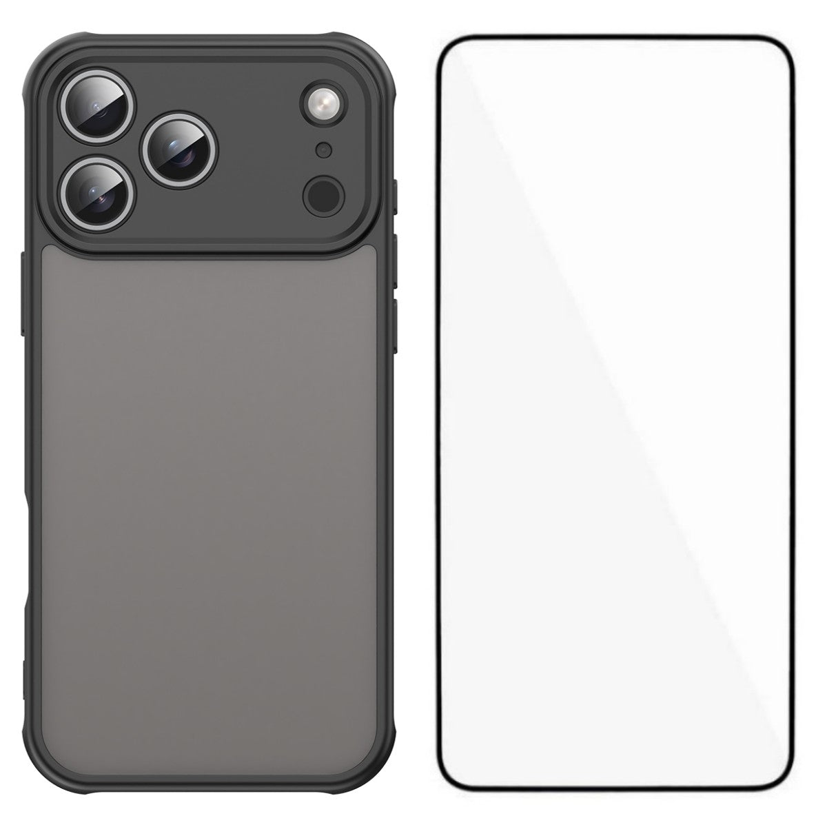 For iPhone 17 Pro Max Case with Screen Film WANLONFENG FD Series Skin Touch TPU PC Phone Back Cover - Black