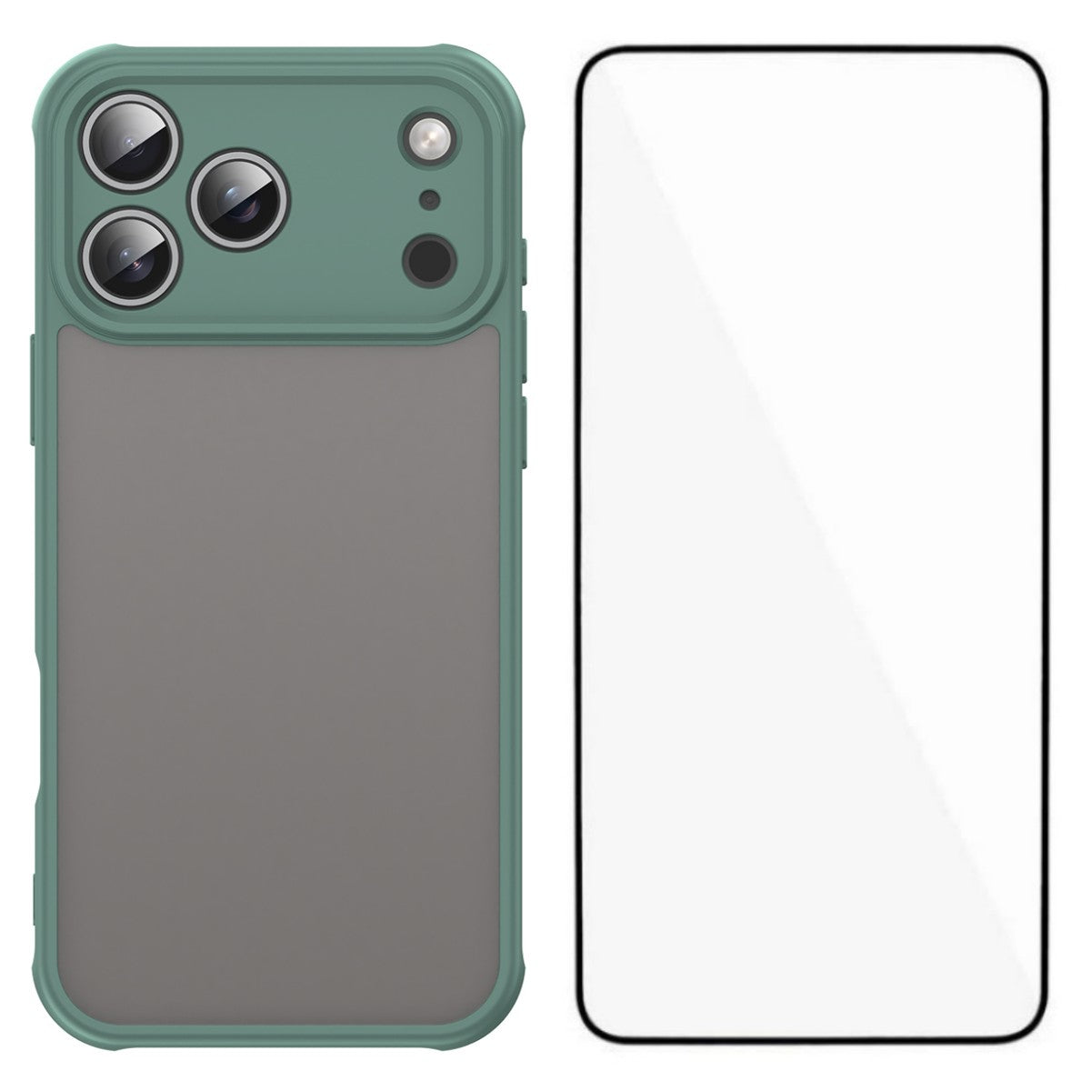 For iPhone 17 Pro Max Case with Screen Film WANLONFENG FD Series Skin Touch TPU PC Phone Back Cover - Green