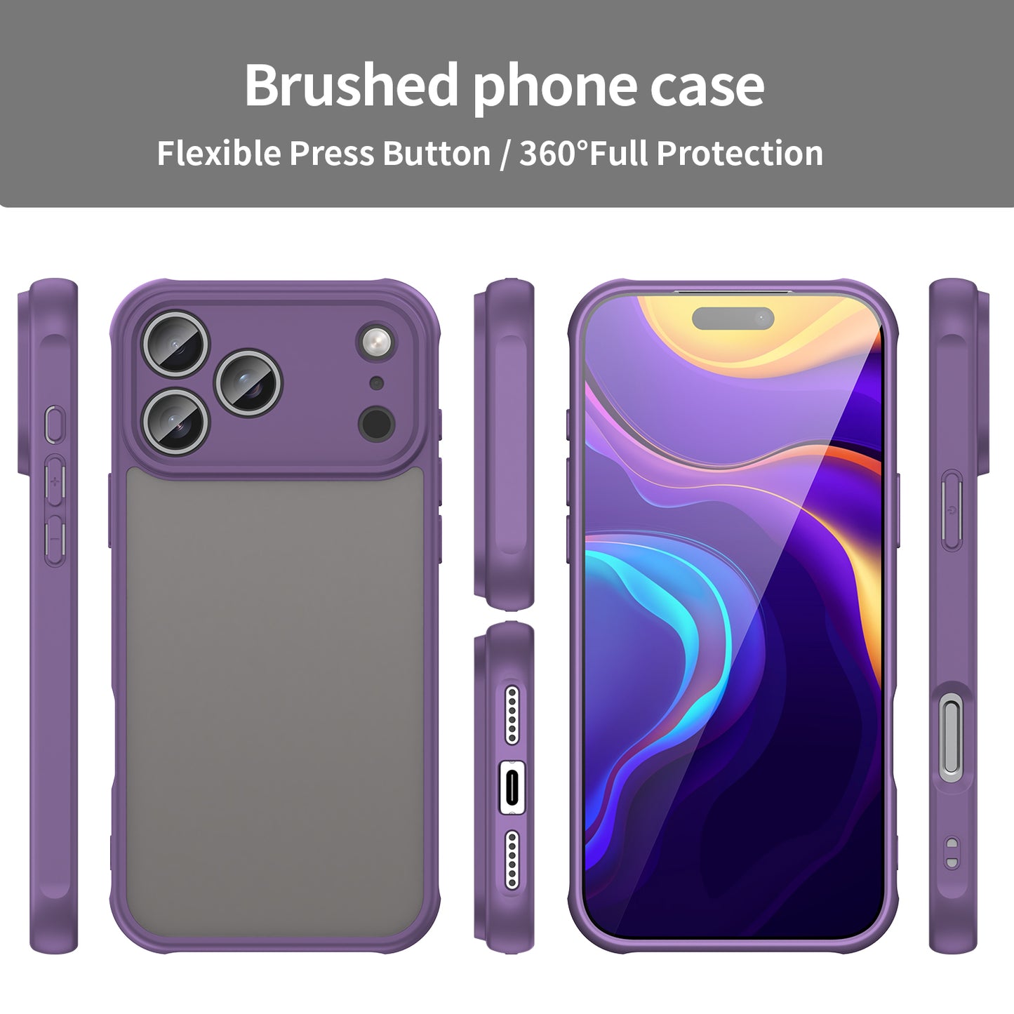 For iPhone 17 Pro Max Case with Screen Film WANLONFENG FD Series Skin Touch TPU PC Phone Back Cover - Purple