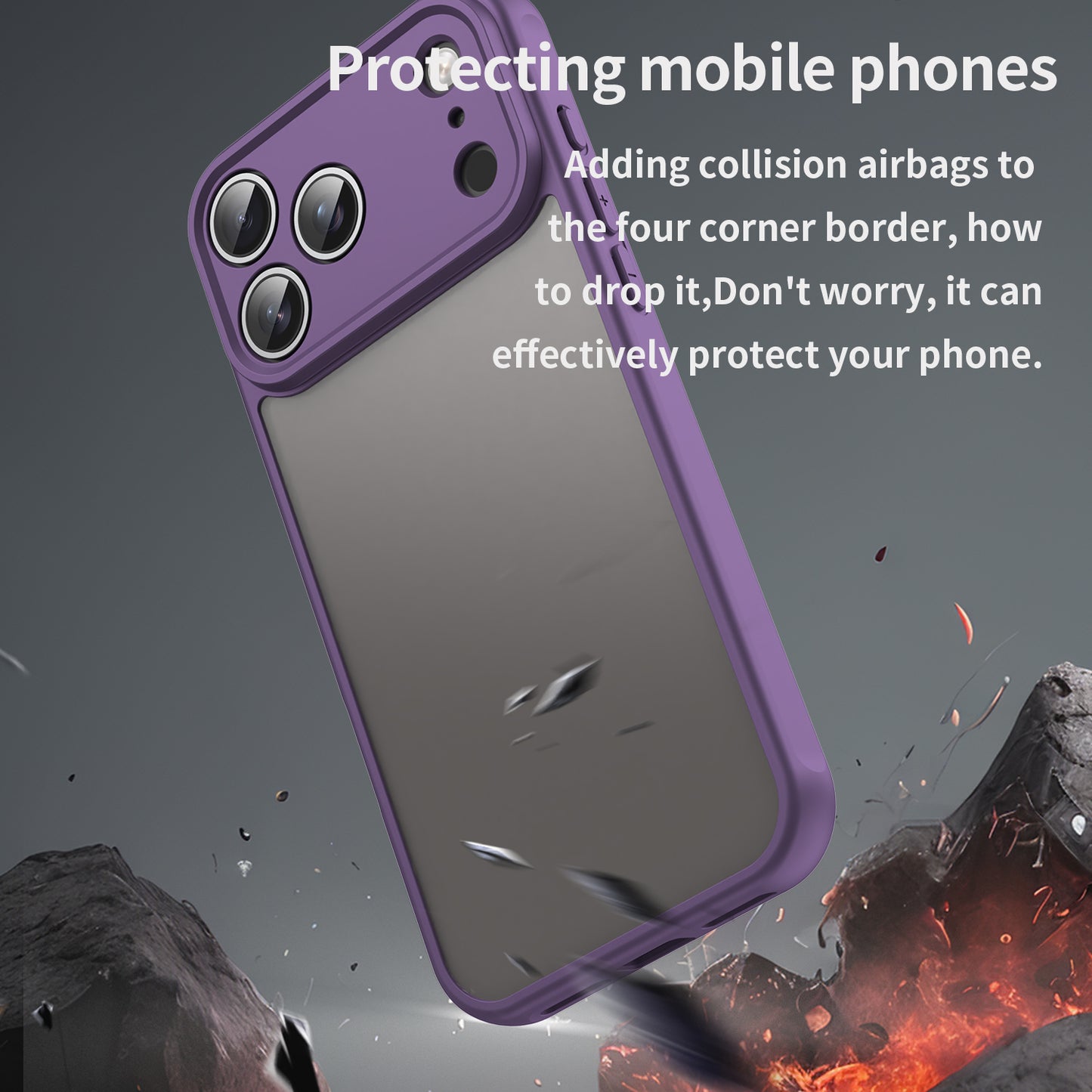 For iPhone 17 Pro Max Case with Screen Film WANLONFENG FD Series Skin Touch TPU PC Phone Back Cover - Purple