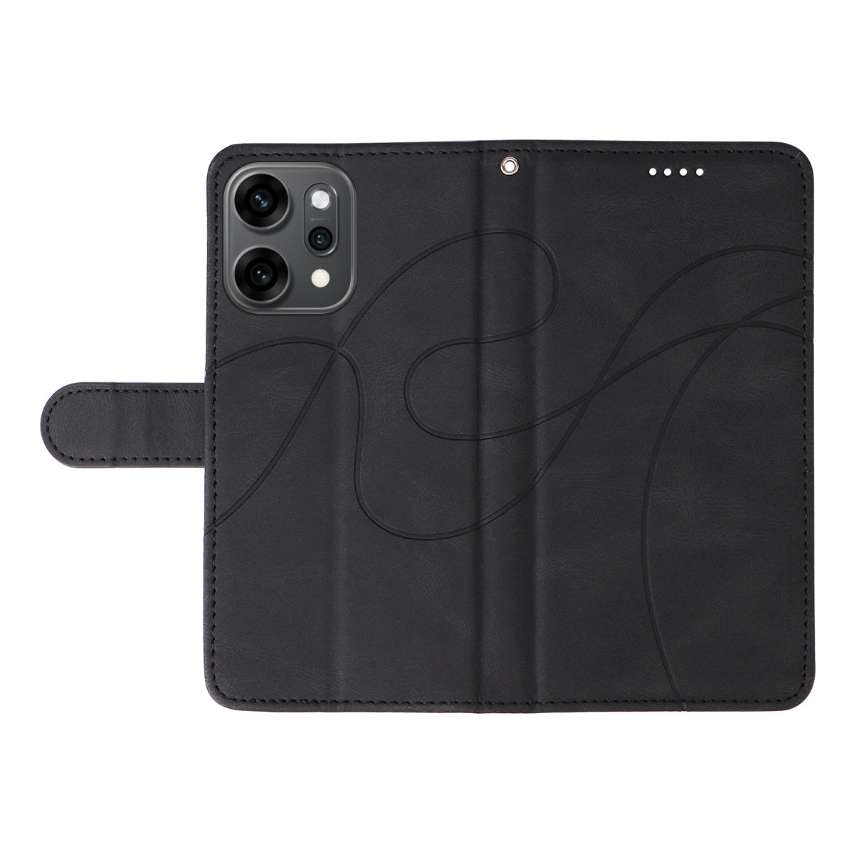 For Oppo Reno14 Pro 5G (China) / Oppo Reno14 Pro 5G (Global) Wallet Case Leather Phone Cover Stand with Curved Line Design - Black