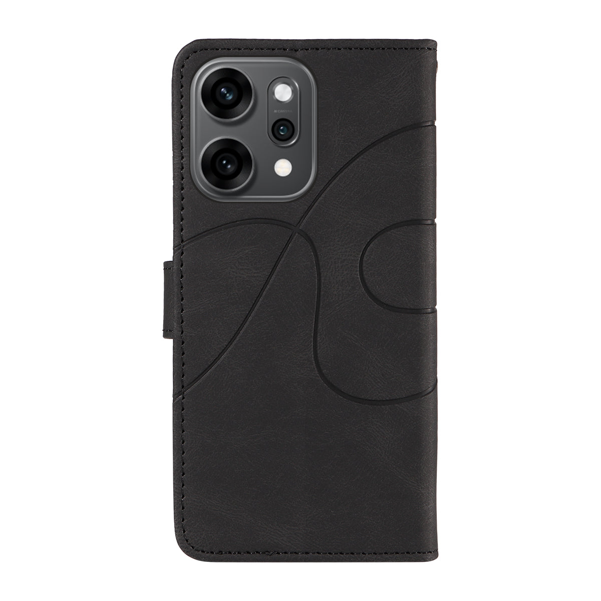 For Oppo Reno14 Pro 5G (China) / Oppo Reno14 Pro 5G (Global) Wallet Case Leather Phone Cover Stand with Curved Line Design - Black