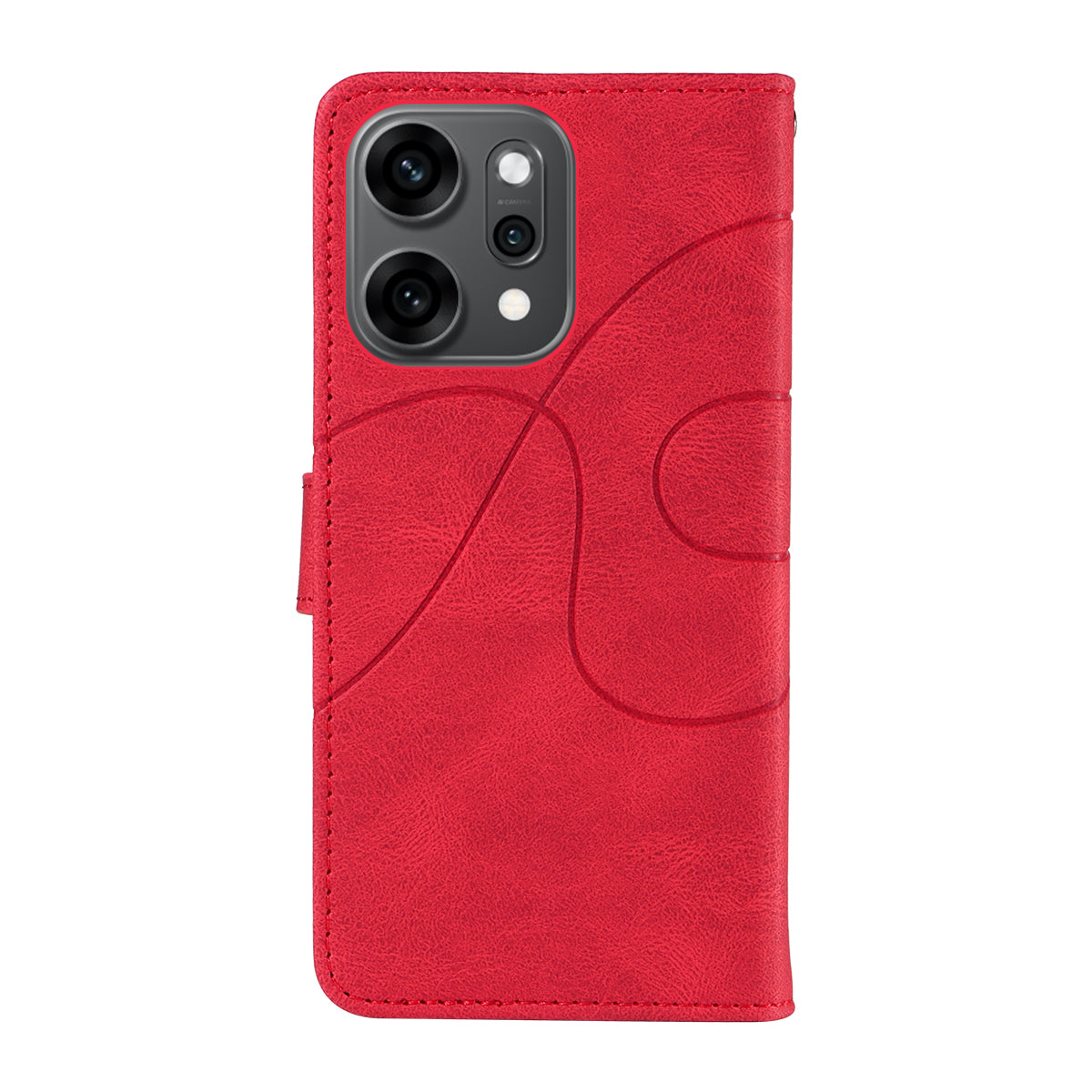 For Oppo Reno14 Pro 5G (China) / Oppo Reno14 Pro 5G (Global) Wallet Case Leather Phone Cover Stand with Curved Line Design - Red