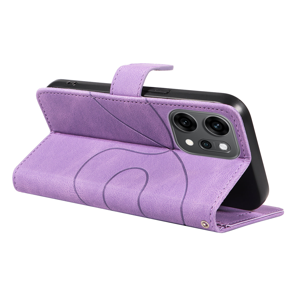 For Oppo Reno14 Pro 5G (China) / Oppo Reno14 Pro 5G (Global) Wallet Case Leather Phone Cover Stand with Curved Line Design - Light Purple