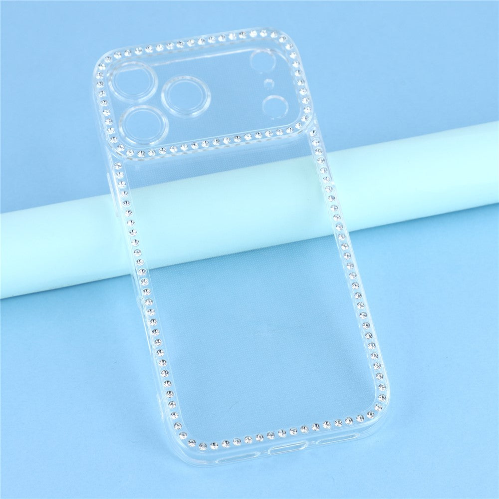 For iPhone 17 Pro Max TPU Case Rhinestone Decor Clear Phone Back Cover, Precise Cutout