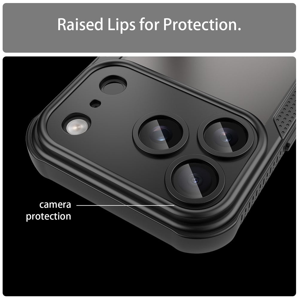 For iPhone 17 Pro Max Case PC + TPU Semi-Transparent Frosted Finish Protective Phone Cover - Black