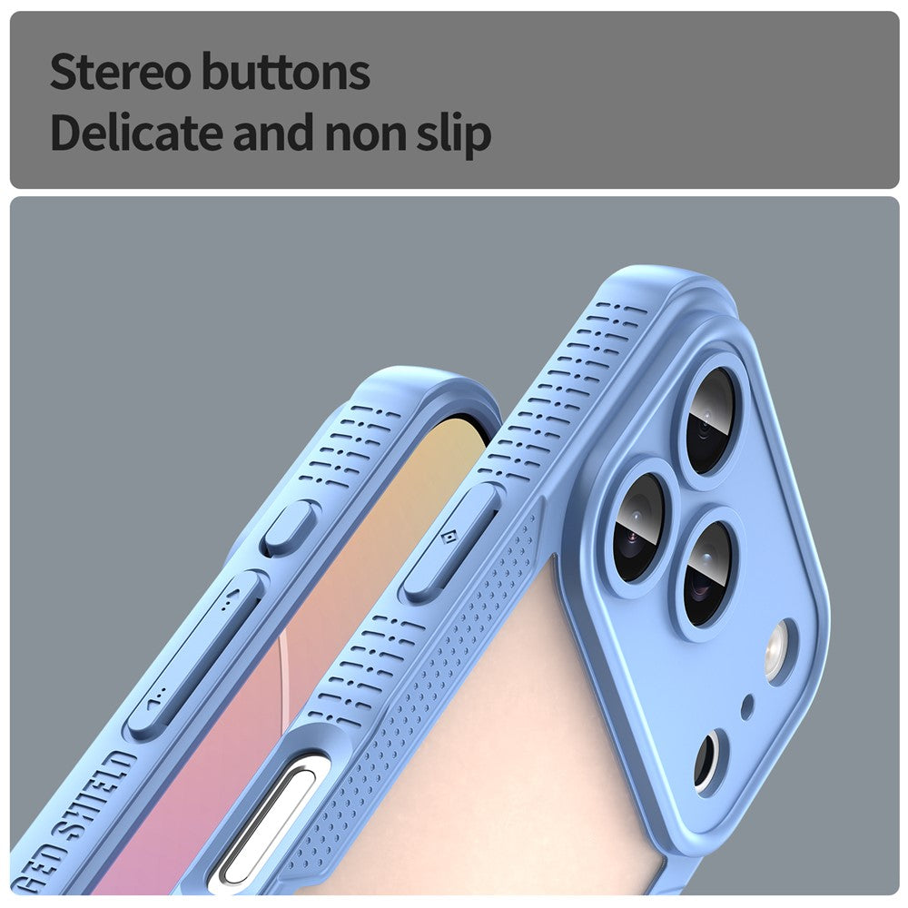 For iPhone 17 Pro Max Case PC + TPU Semi-Transparent Frosted Finish Protective Phone Cover - Blue