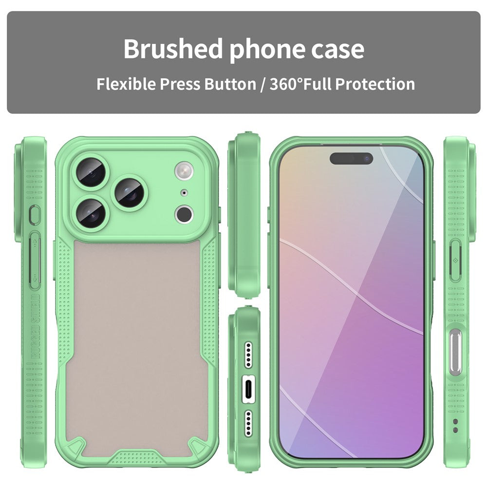 For iPhone 17 Pro Max Case PC + TPU Semi-Transparent Frosted Finish Protective Phone Cover - Green