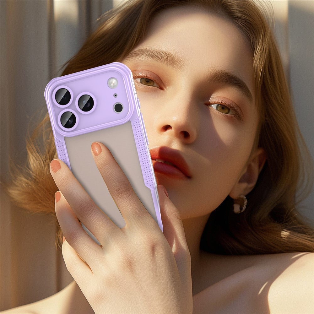 For iPhone 17 Pro Max Case PC + TPU Semi-Transparent Frosted Finish Protective Phone Cover - Purple