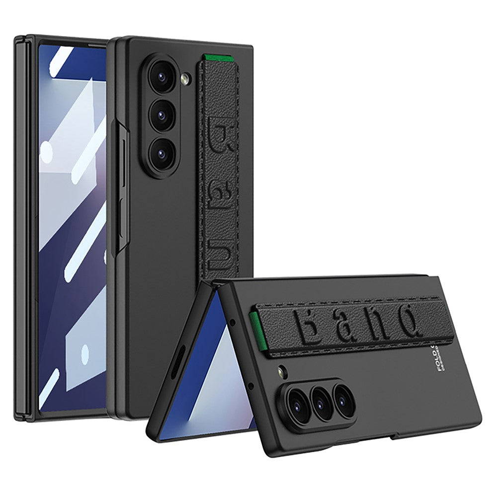 GKK For Samsung Galaxy Z Fold7 5G Case Wristband Foldable PC Phone Cover with Front Screen Protector - Carbon Fiber Texture