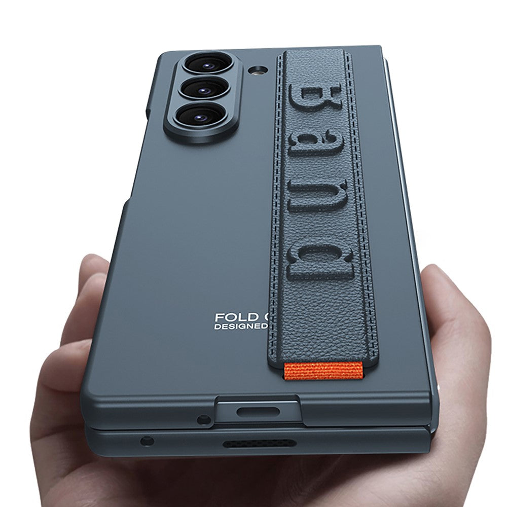 GKK For Samsung Galaxy Z Fold7 5G Case Wristband Foldable PC Phone Cover with Front Screen Protector - Carbon Fiber Texture