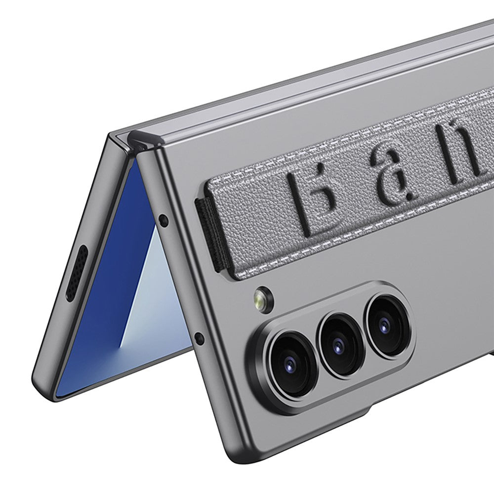 GKK For Samsung Galaxy Z Fold7 5G Case Wristband Foldable PC Phone Cover with Front Screen Protector - Titanium Grey