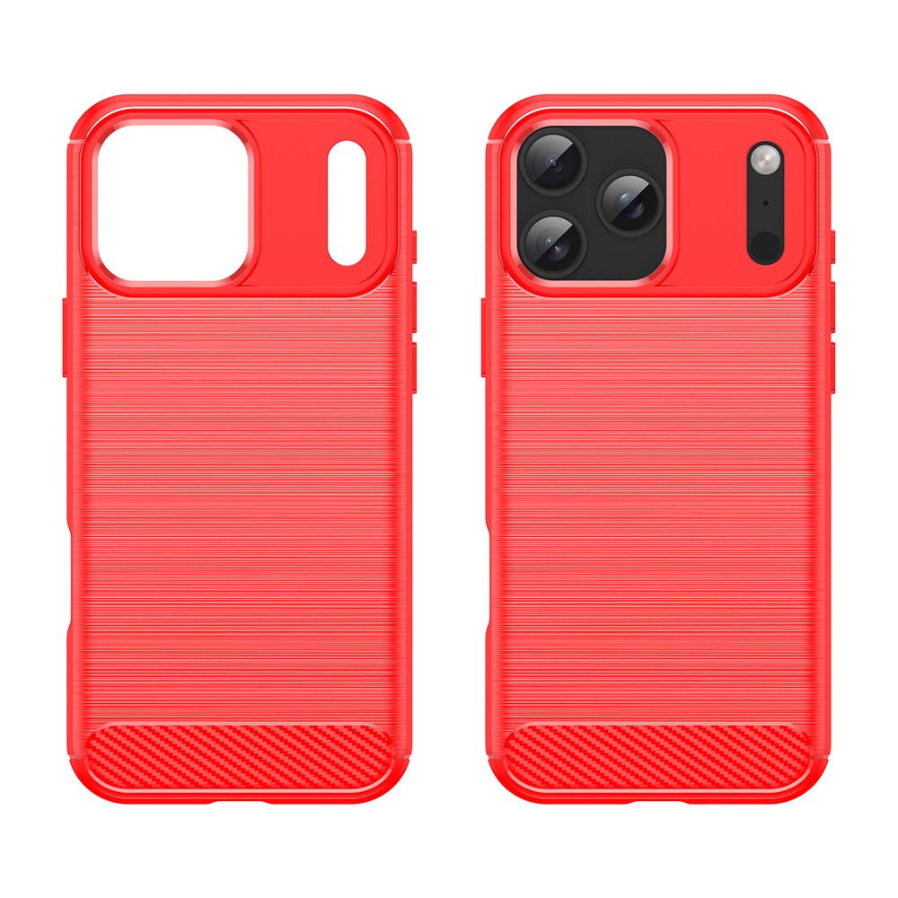 For iPhone 17 Pro Max Case Protective Phone Cover Carbon Fiber Texture Brushed - Red