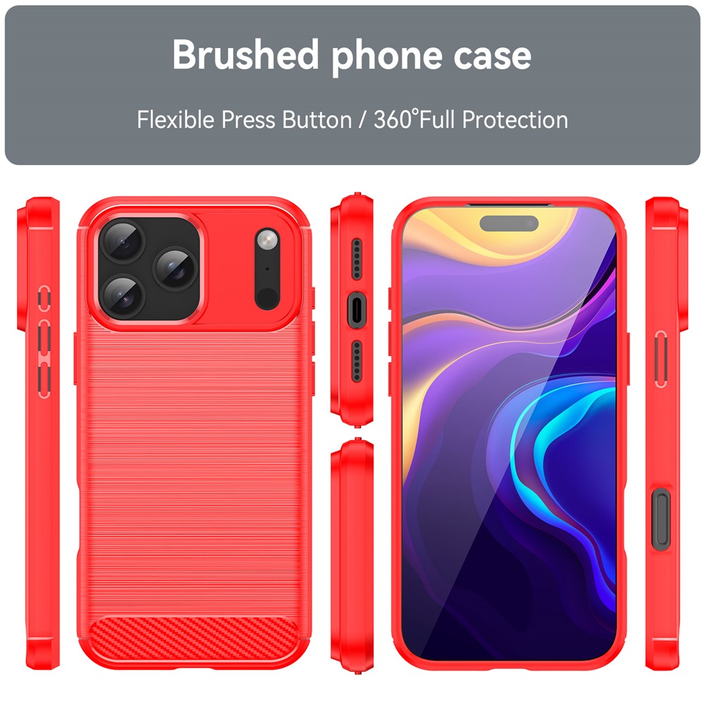 For iPhone 17 Pro Max Case Protective Phone Cover Carbon Fiber Texture Brushed - Red