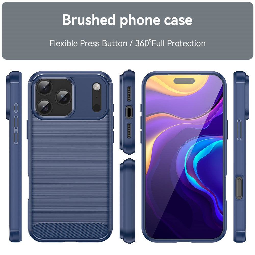 For iPhone 17 Pro Max Case Protective Phone Cover Carbon Fiber Texture Brushed - Blue