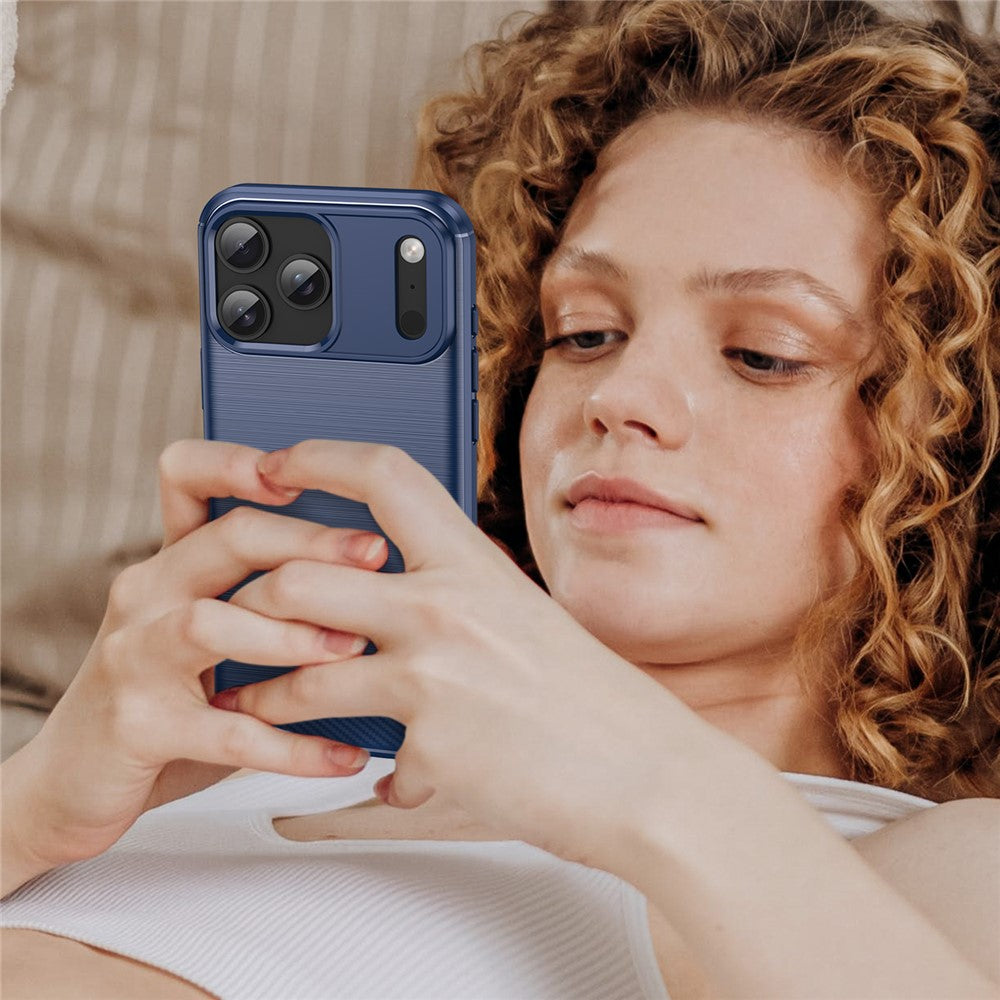 For iPhone 17 Pro Max Case Protective Phone Cover Carbon Fiber Texture Brushed - Blue