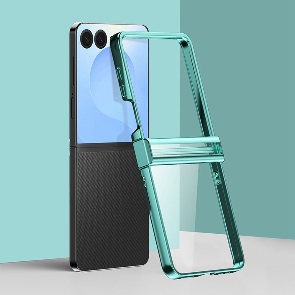 For Samsung Galaxy Z Flip7 5G Case Hinge Design Electroplating PC Clear Phone Cover - Green