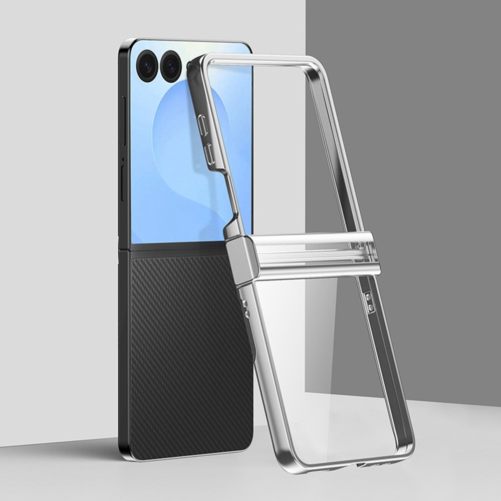 For Samsung Galaxy Z Flip7 5G Case Hinge Design Electroplating PC Clear Phone Cover - Silver