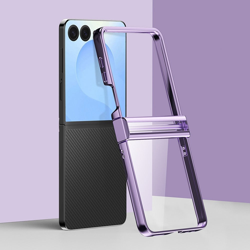 For Samsung Galaxy Z Flip7 5G Case Hinge Design Electroplating PC Clear Phone Cover - Purple