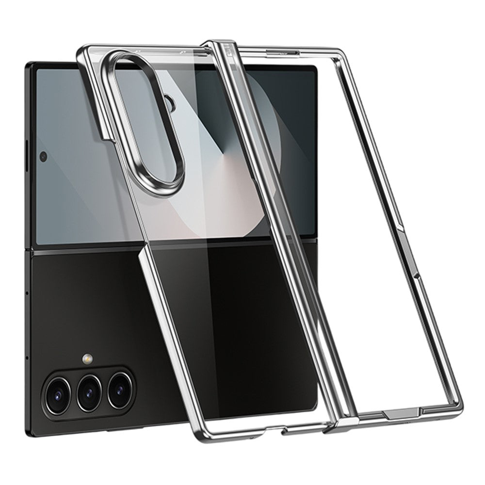 For Samsung Galaxy Z Fold7 5G Case Hinge Design Electroplating PC Clear Phone Cover - Silver