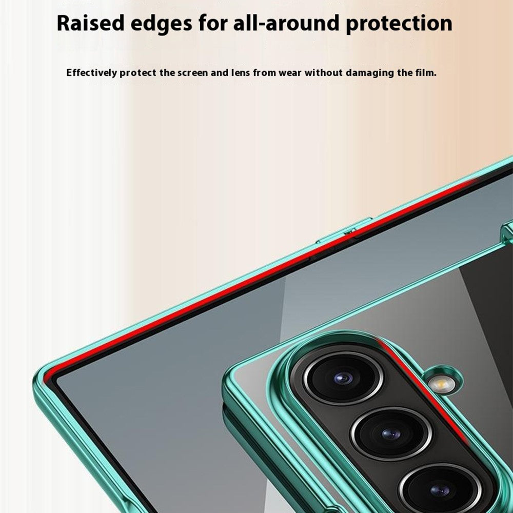 For Samsung Galaxy Z Fold7 5G Case Hinge Design Electroplating PC Clear Phone Cover - Silver