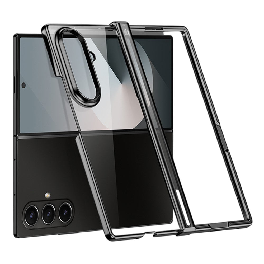 For Samsung Galaxy Z Fold7 5G Case Hinge Design Electroplating PC Clear Phone Cover - Black
