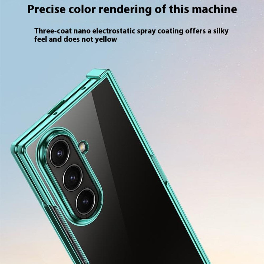 For Samsung Galaxy Z Fold7 5G Case Hinge Design Electroplating PC Clear Phone Cover - Black