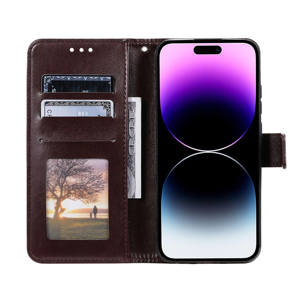 For iPhone 17 Pro Max Stand Case Imprinted Totem PU Leather Wallet Phone Cover with Wrist Strap - Brown