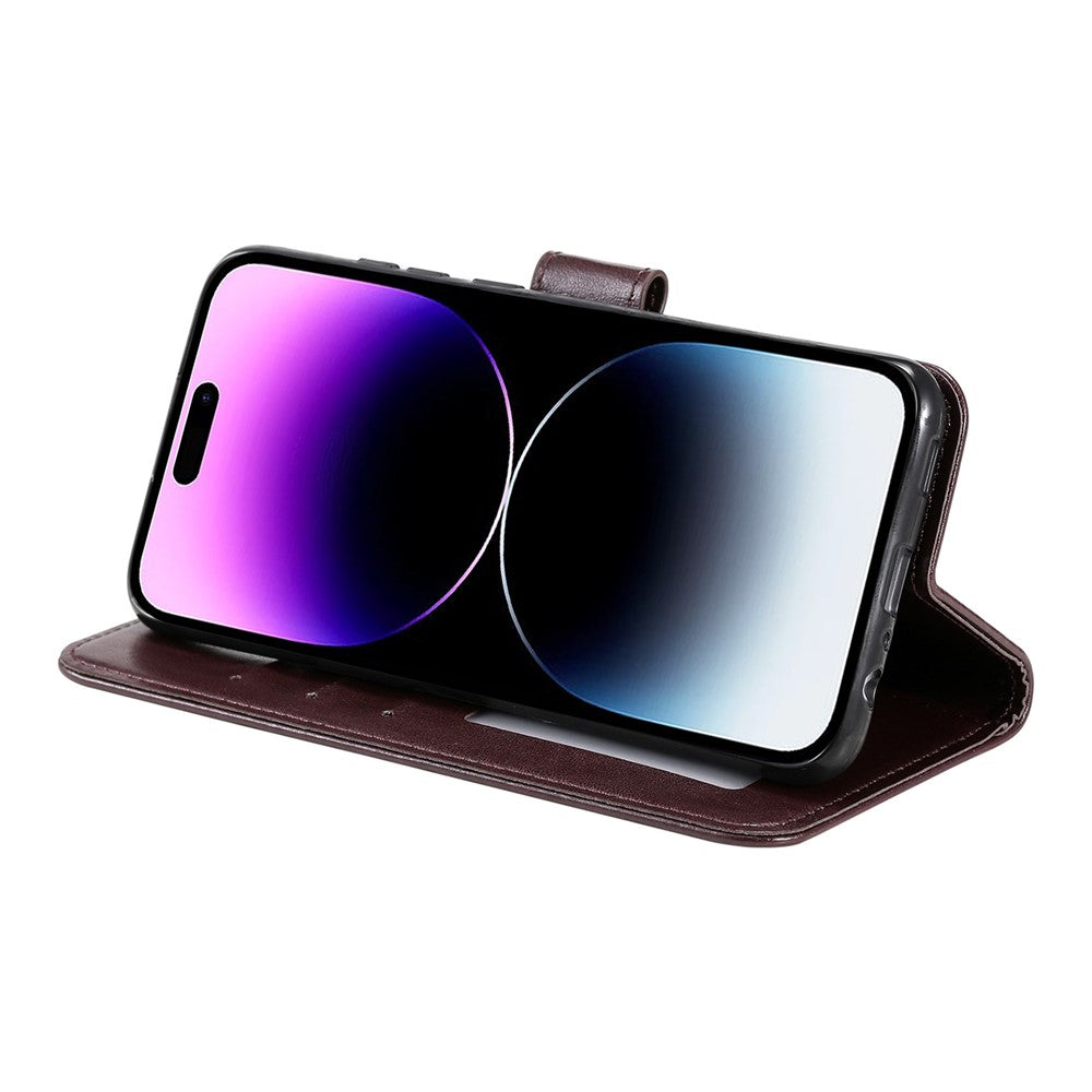 For iPhone 17 Pro Max Stand Case Imprinted Totem PU Leather Wallet Phone Cover with Wrist Strap - Brown