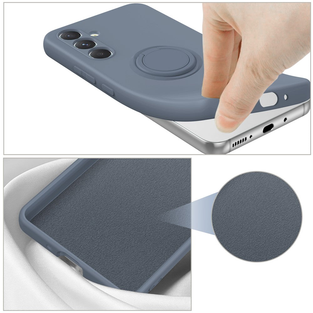For Samsung Galaxy A17 5G Silicone Case with Strap Ring Kickstand Phone Cover - Dark Blue