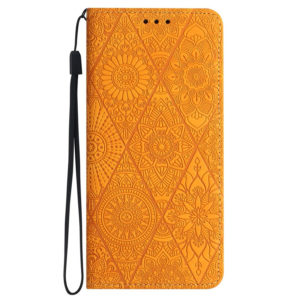 For iPhone 17 Pro Max Case Imprinted Flower Wallet Stand Leather Phone Cover - Yellow