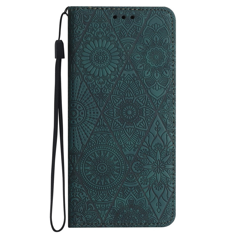 For iPhone 17 Pro Max Case Imprinted Flower Wallet Stand Leather Phone Cover - Blue