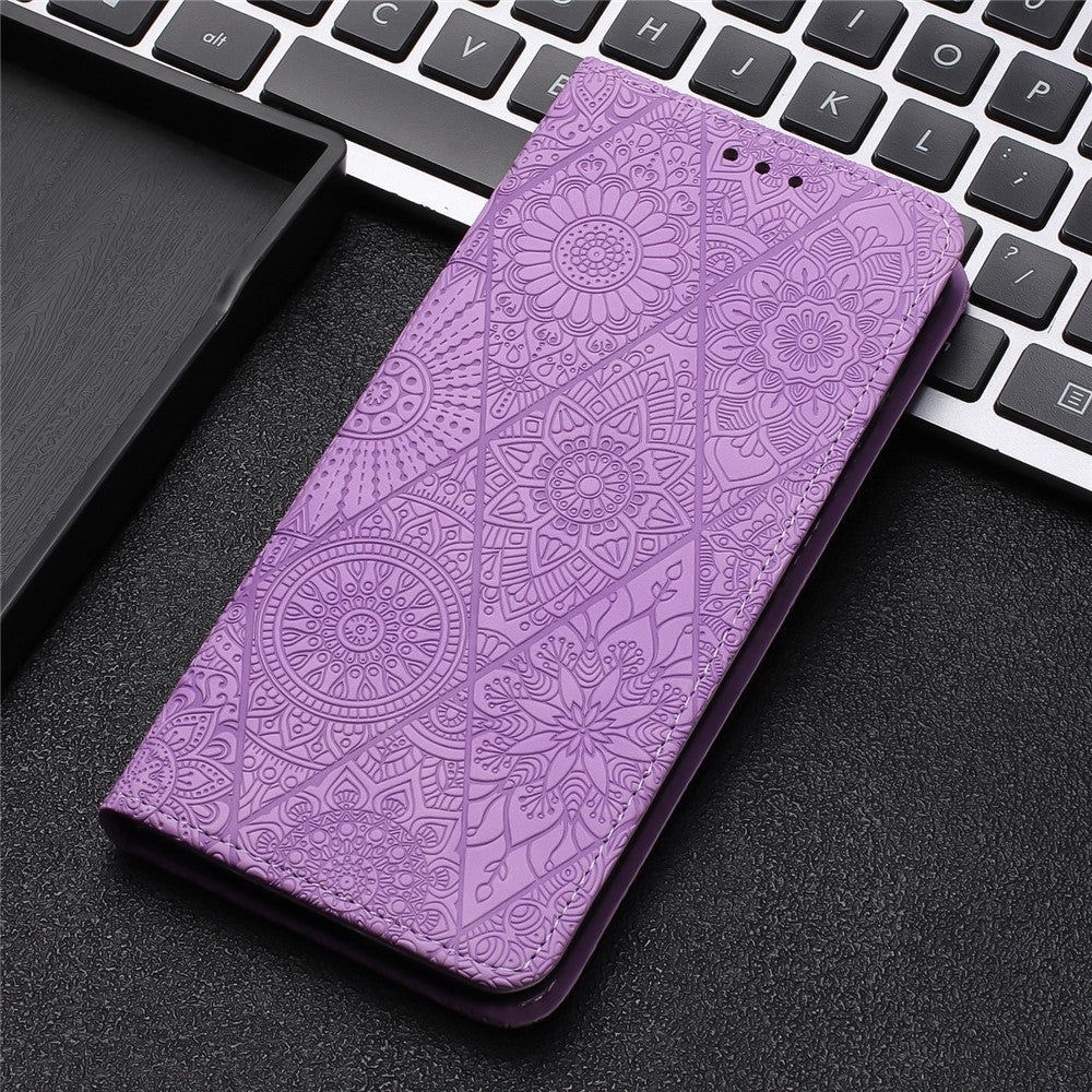 For iPhone 17 Pro Max Case Imprinted Flower Wallet Stand Leather Phone Cover - Purple
