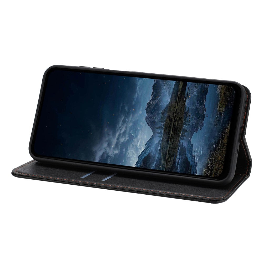 For iPhone 17 Pro Max Wallet Case Line Imprinted Leather Stand Phone Cover with Wrist Strap - Black