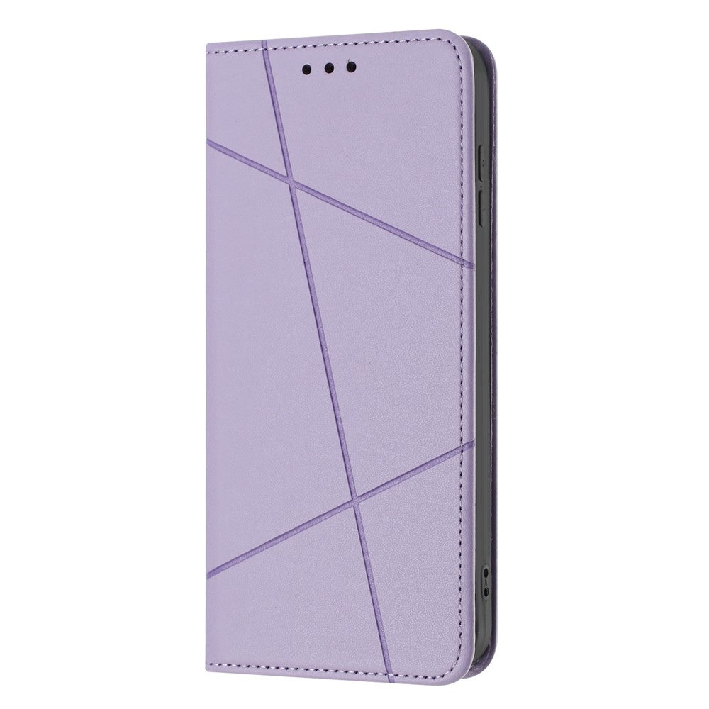 For iPhone 17 Pro Max Wallet Case Line Imprinted Leather Stand Phone Cover with Wrist Strap - Purple