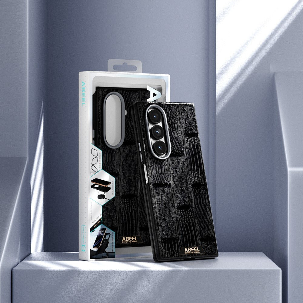 ABEEL For Samsung Galaxy Z Fold7 5G Case Compatible with MagSafe Beast Texture Micro-Embossing Back Cover - Black