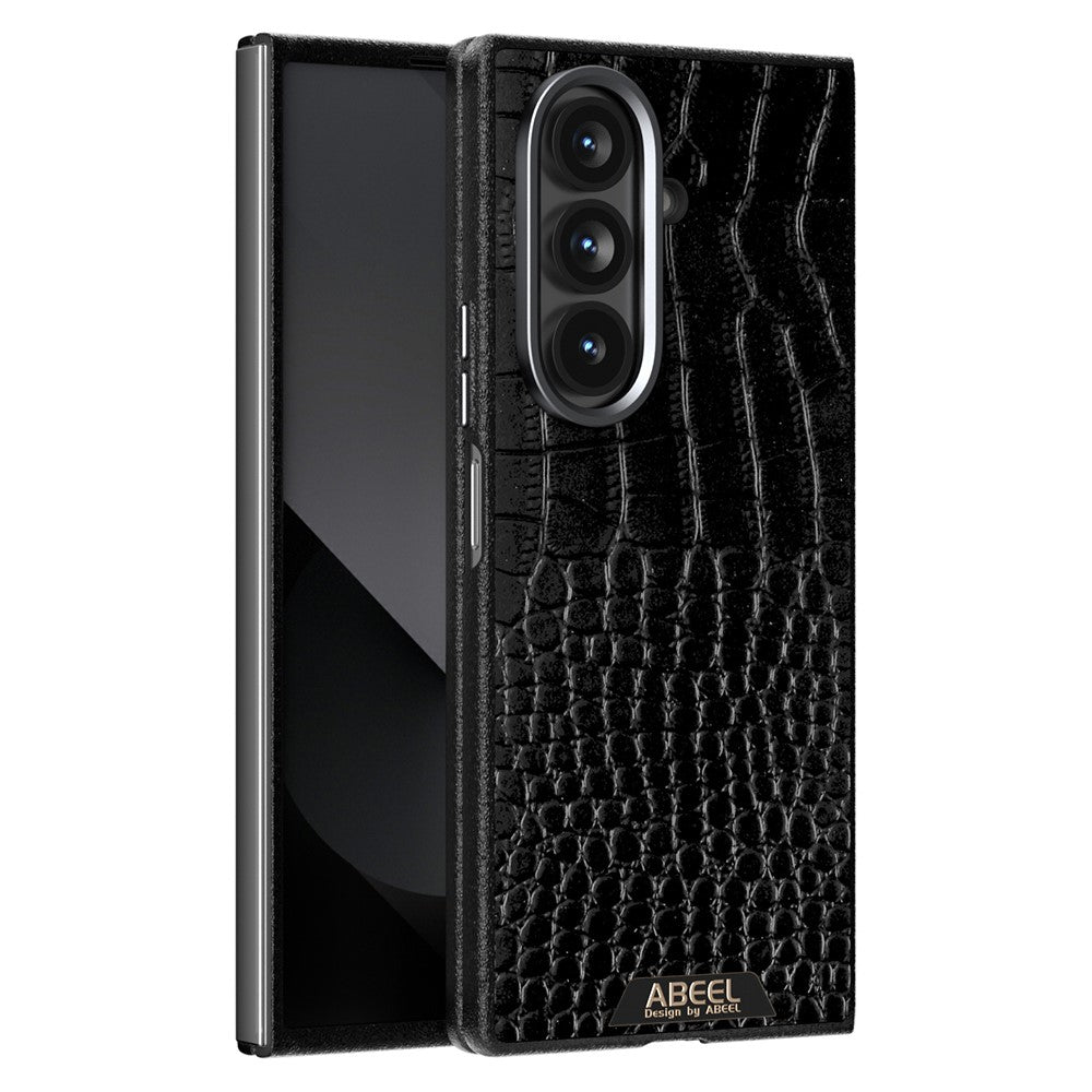 ABEEL For Samsung Galaxy Z Fold7 5G Case Compatible with MagSafe Crocodile Texture Micro-Embossing Back Cover - Black