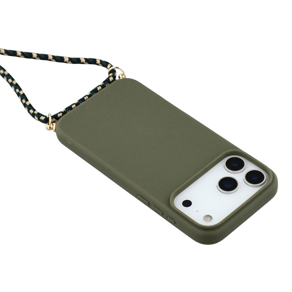 For iPhone 17 Pro Max Case Biodegradable Wheat Straw + TPU Eco-Friendly Phone Cover with Lanyard - Army Green