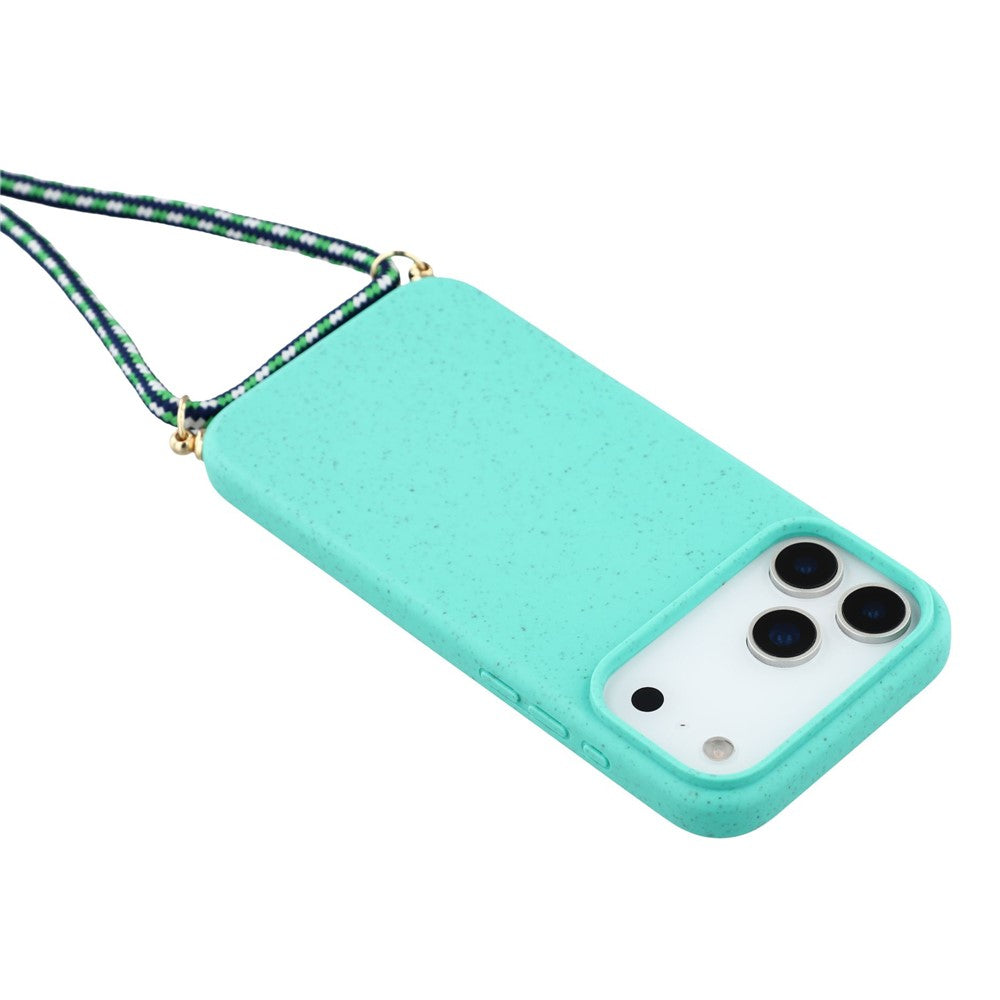 For iPhone 17 Pro Max Case Biodegradable Wheat Straw + TPU Eco-Friendly Phone Cover with Lanyard - Sky Blue