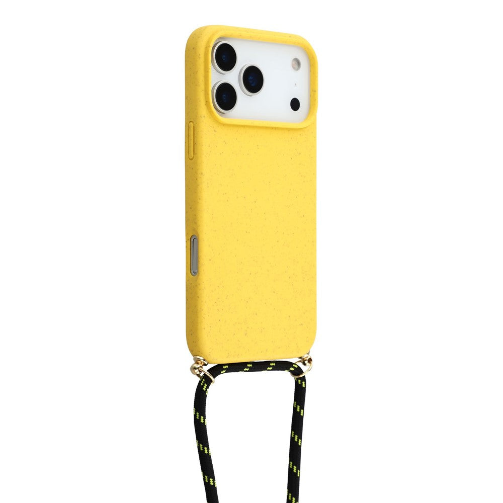 For iPhone 17 Pro Max Case Biodegradable Wheat Straw + TPU Eco-Friendly Phone Cover with Lanyard - Yellow