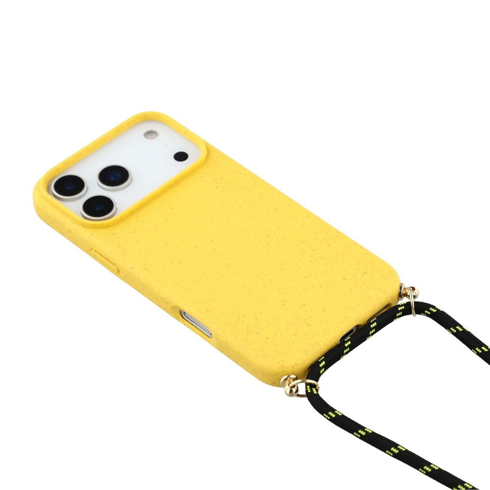 For iPhone 17 Pro Max Case Biodegradable Wheat Straw + TPU Eco-Friendly Phone Cover with Lanyard - Yellow