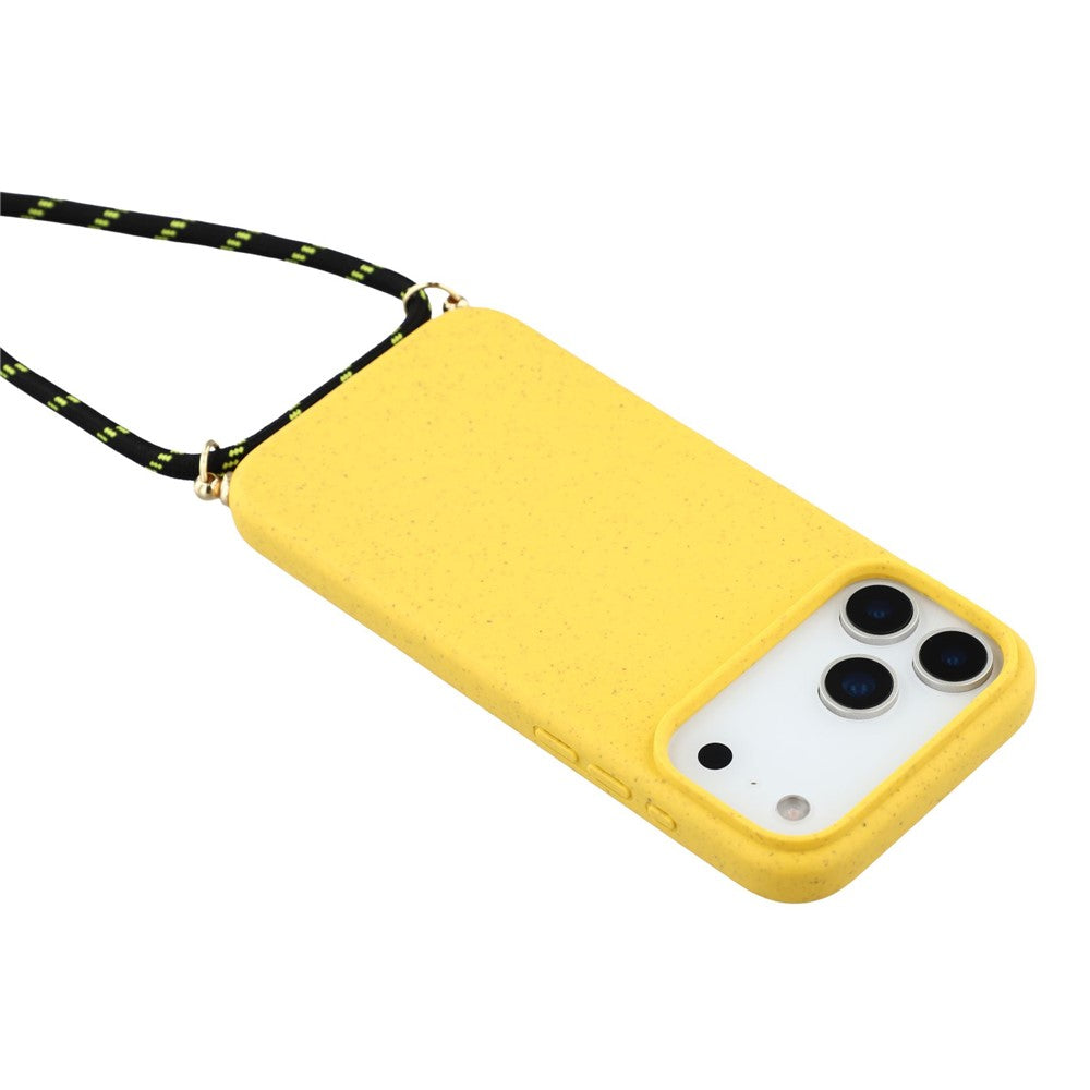 For iPhone 17 Pro Max Case Biodegradable Wheat Straw + TPU Eco-Friendly Phone Cover with Lanyard - Yellow